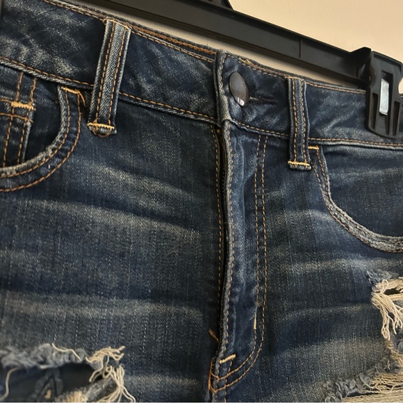American Eagle Outfitters Ripped Blue Jean Shorts Hi Rise Shortie Dark Wash 2 - Picture 4 of 8